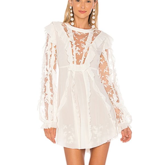 For Love & Lemons Ivory Rosebud Ruffle Mini Dress - Picture 1 of 10